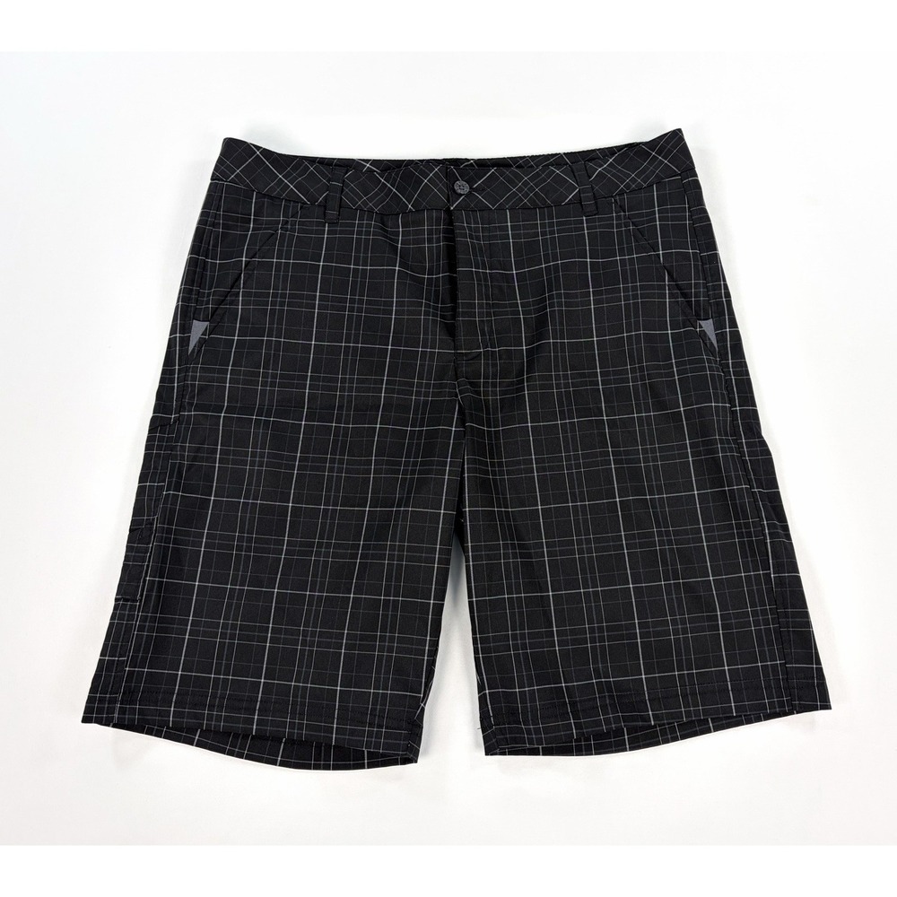 Fila Sport Golf Shorts Men's 36 Black Gray Plaid Flat Front Performance Stretch